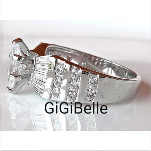 Silver Cocktail Ring Solitaire Cubic Zirconia  Sizes 10 11 12 - Picture 2 of 8